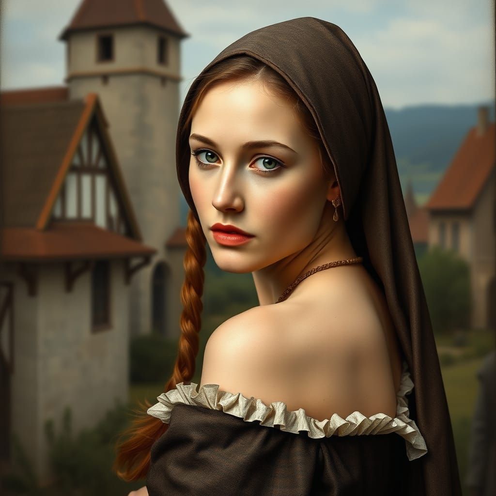 Medieval Woman Portrait in Classical Realism Style