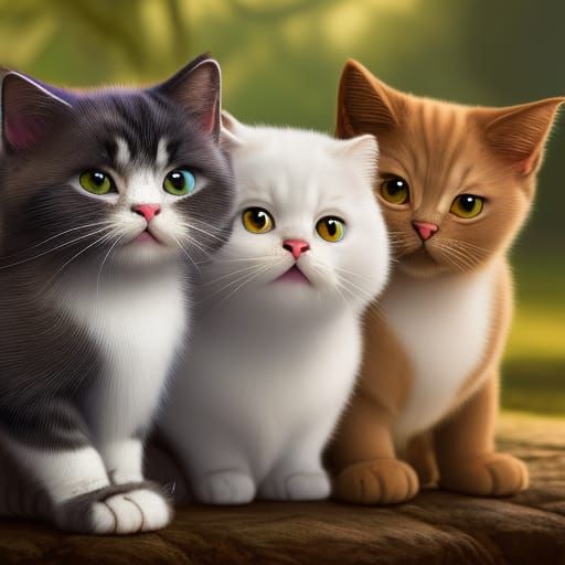Scottish Fold Cat Portrait with Kittens, Digital Art