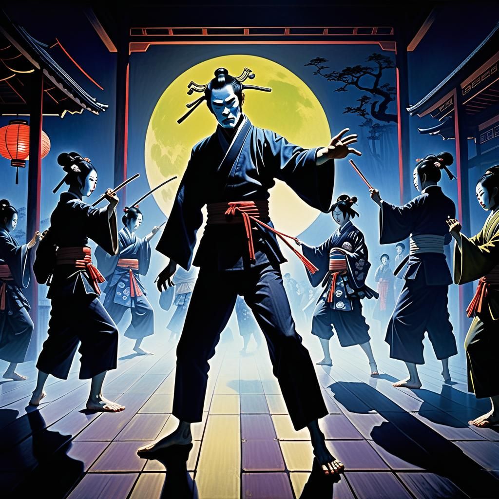 Ukiyo-e Black Light Dance Party in Film Noir