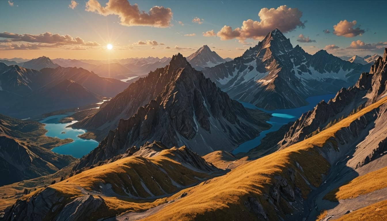 Epic Mountain Range in Golden Hour Light