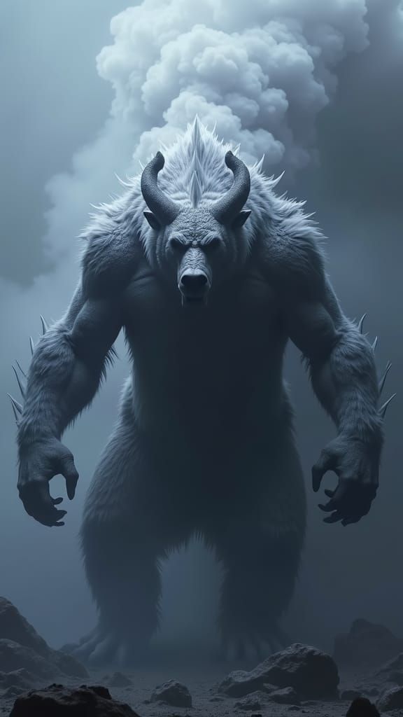 Frosty Demon Dragon Bear in Dark Smoke