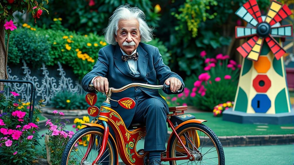 Einstein's Whimsical Ride in Miniature Golf Landscapes