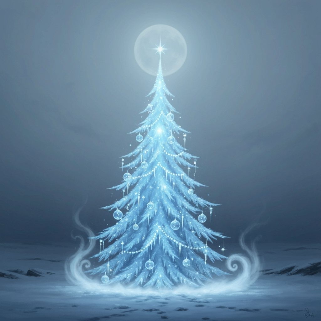 Ethereal Christmas Tree Glowing in Moonlit Mist