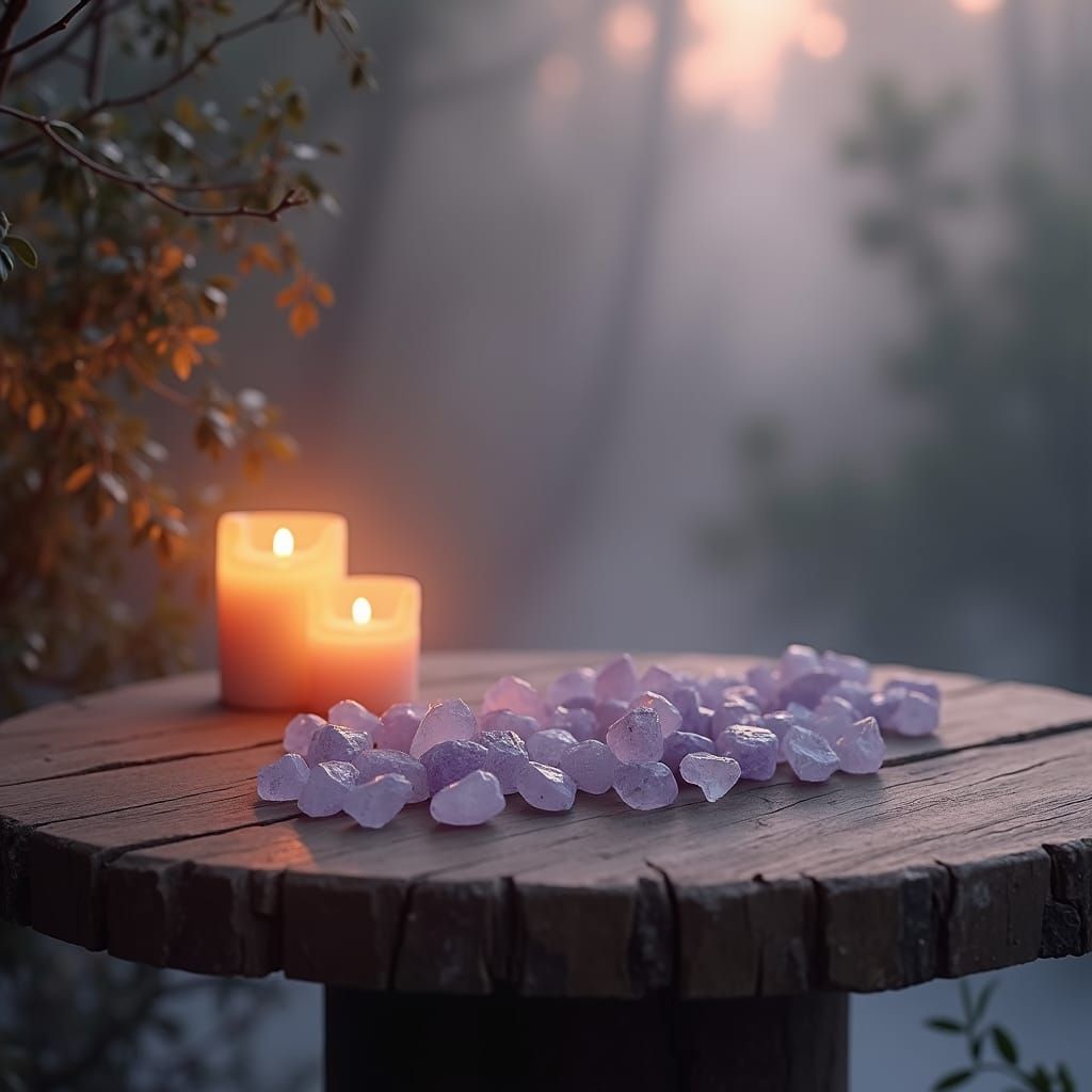 Hyperrealistic Crystal Stones on Wooden Table