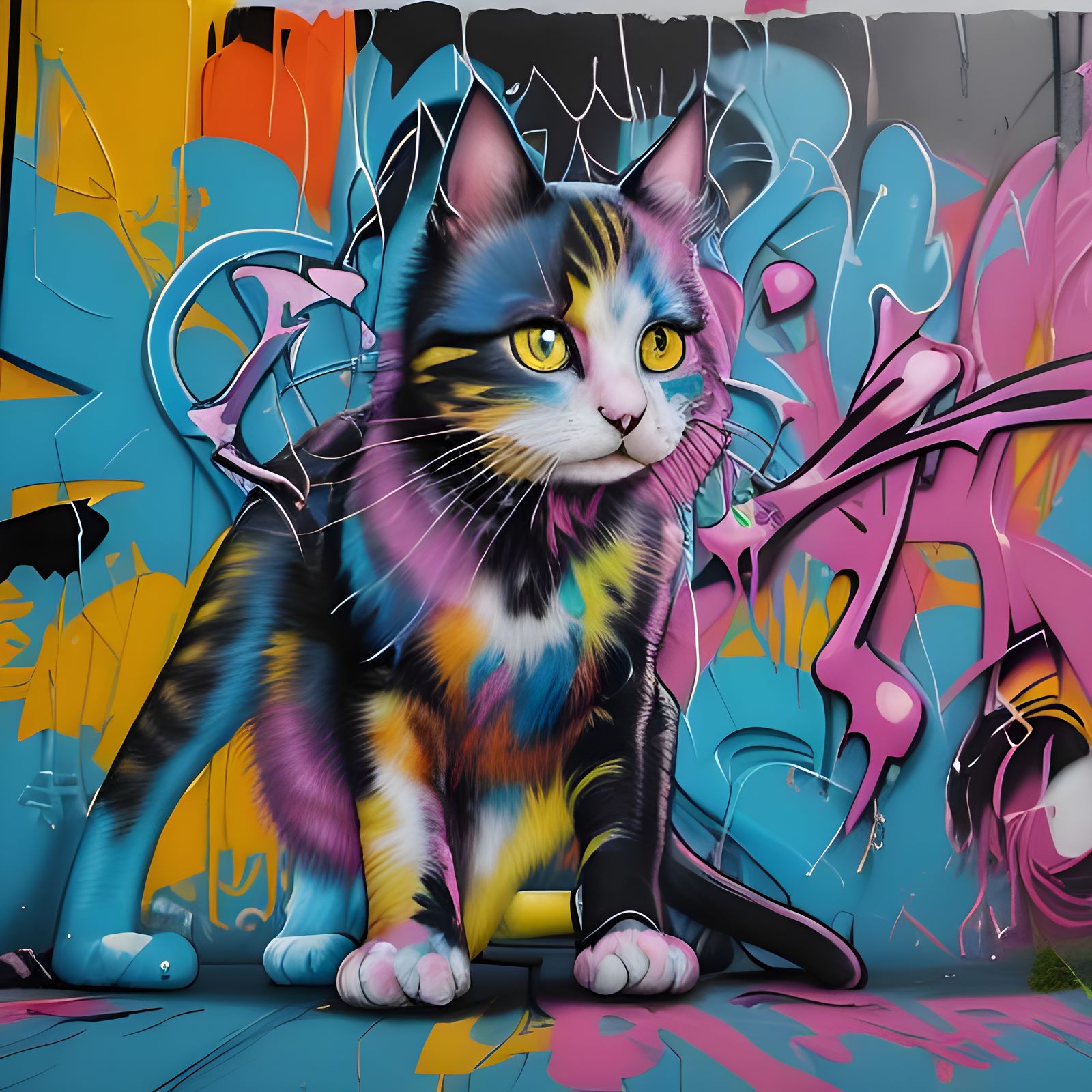 Cat's Paradise: Graffiti Street Art Explosion
