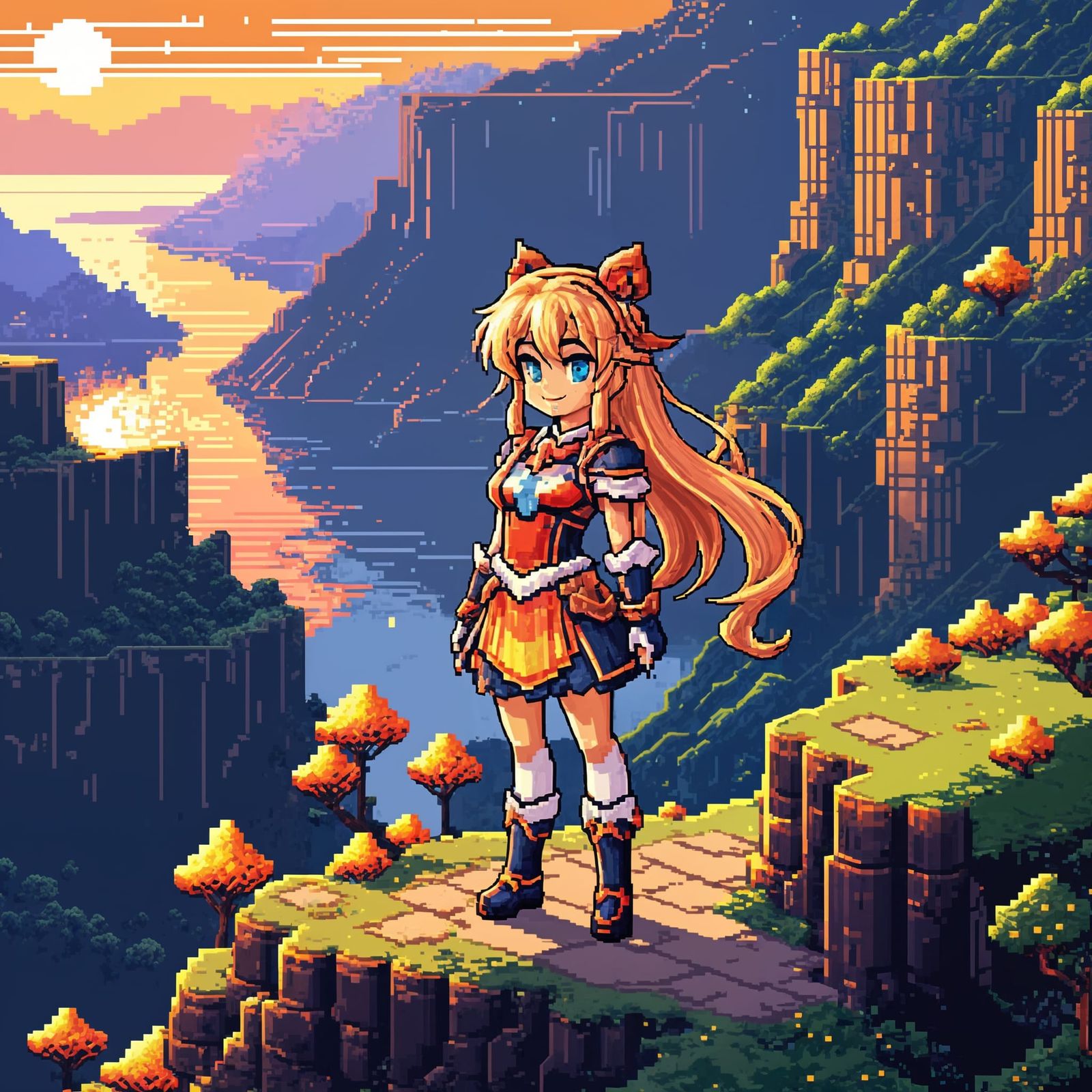Cute Magical Girl in Pixel Art Style