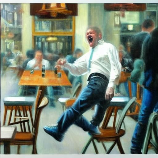 Madman's Rage: Oil Painting in London Restaurant