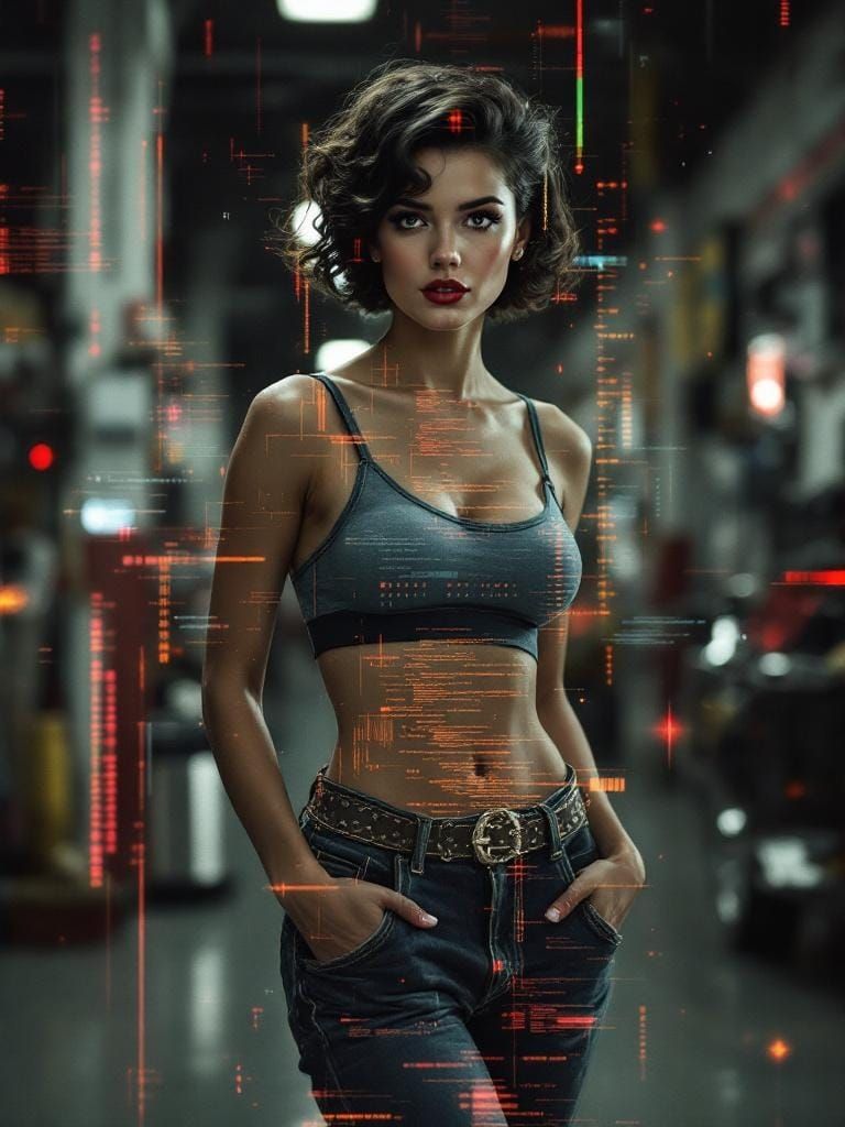 Glitch Art Pin-Up with Fractal Data Overlay