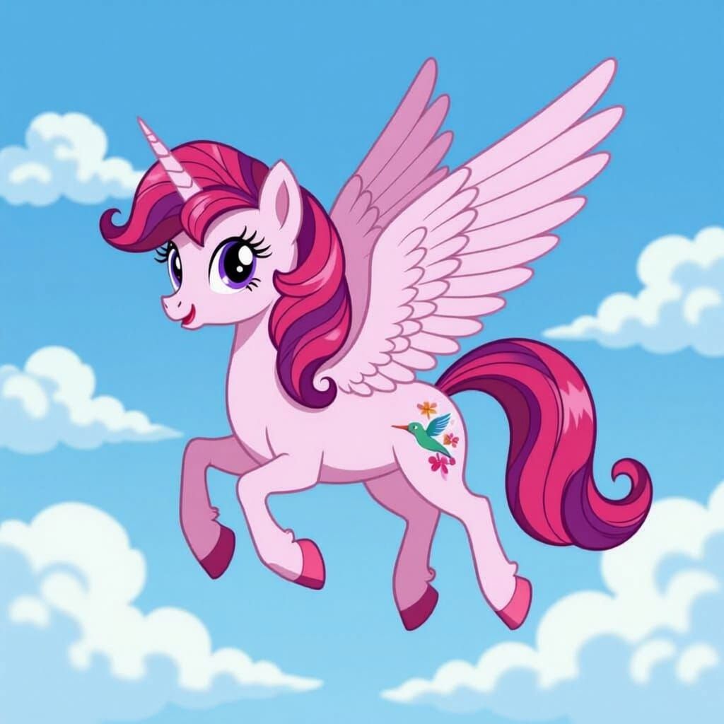 Pastel Pink MLP Flying with Hummingbird Cutiemark