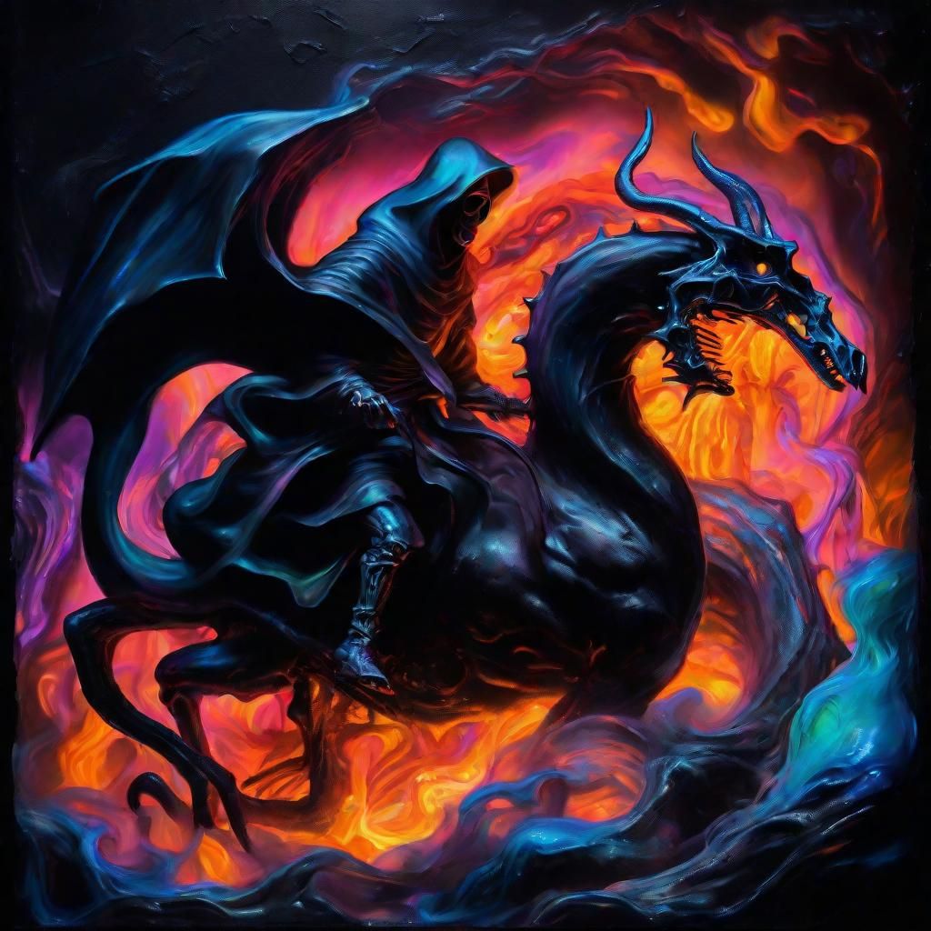 Grim Reaper on Smoke Dragon in Surreal Cavern