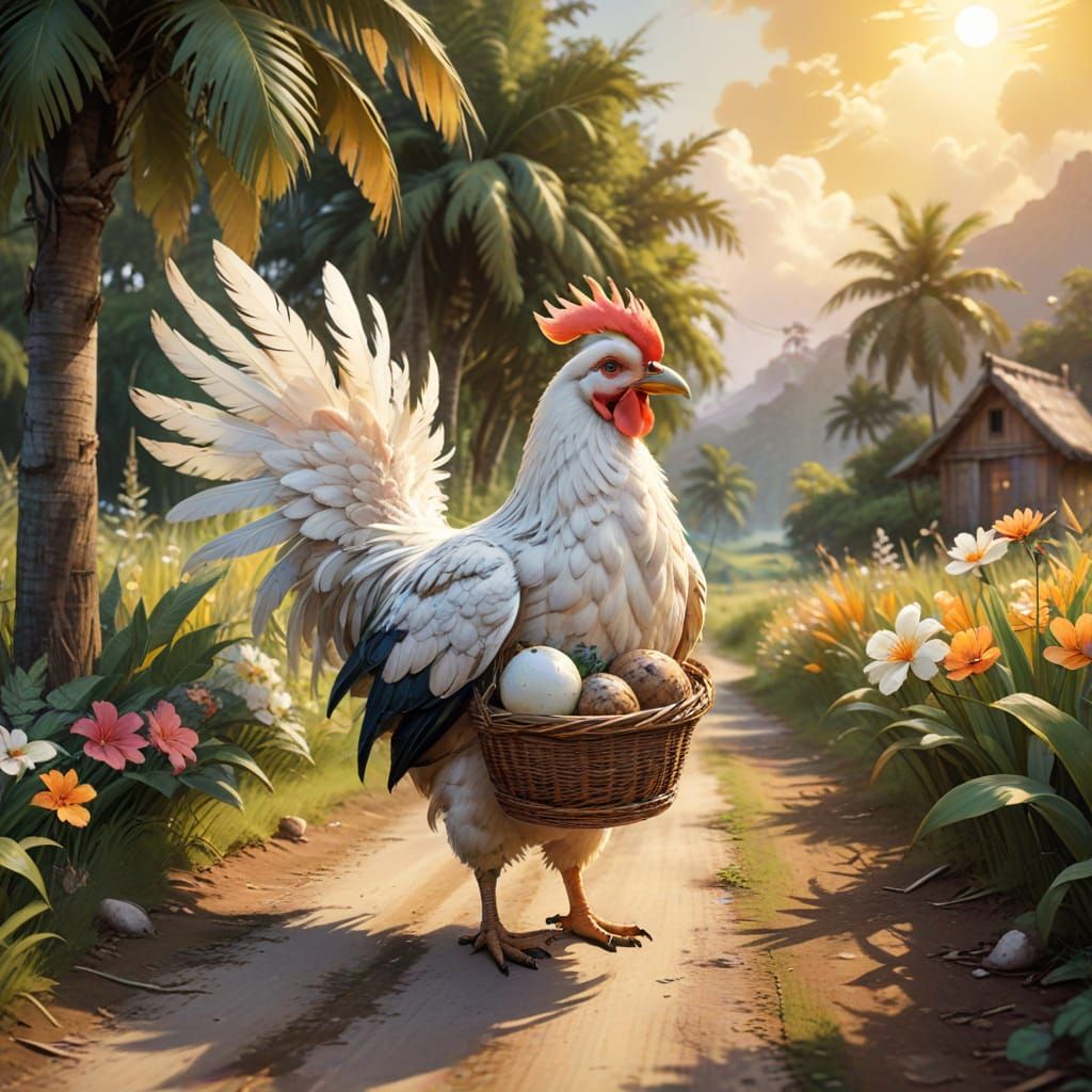Chibi Chick Strolls Through Tropical Paradise
