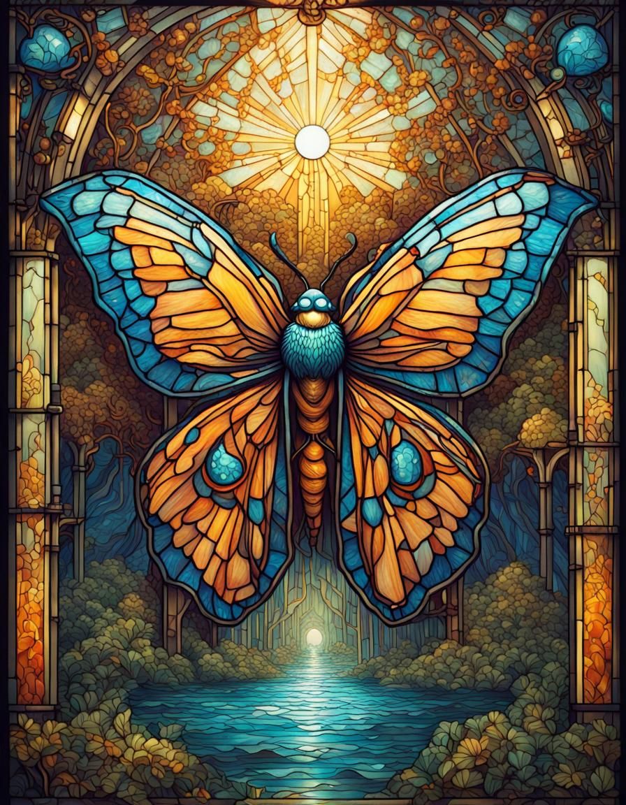 Stained Glass Moth Tarot Card