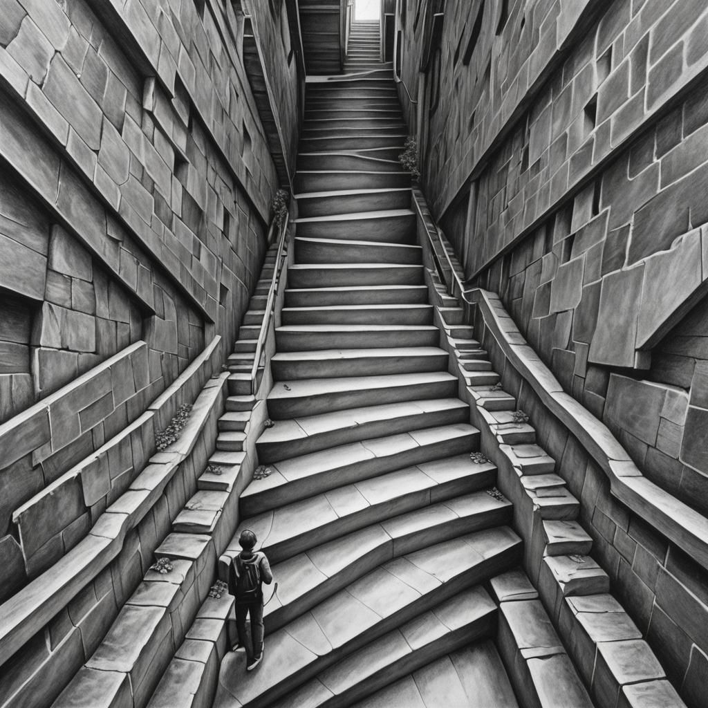 Impossible Staircase Optical Illusion in Hyperdetail