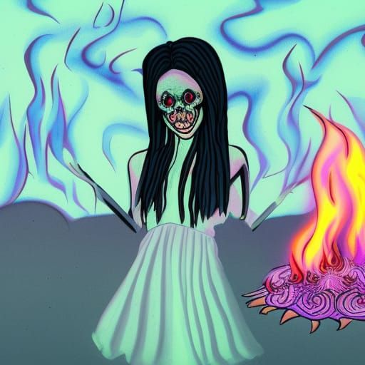 Scary Demonic Girl in Astral Horror Illustration