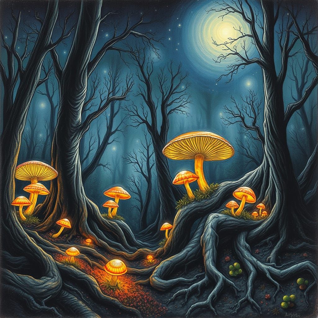 Surreal Forest Scene in Impressionistic Style with Twisted R...