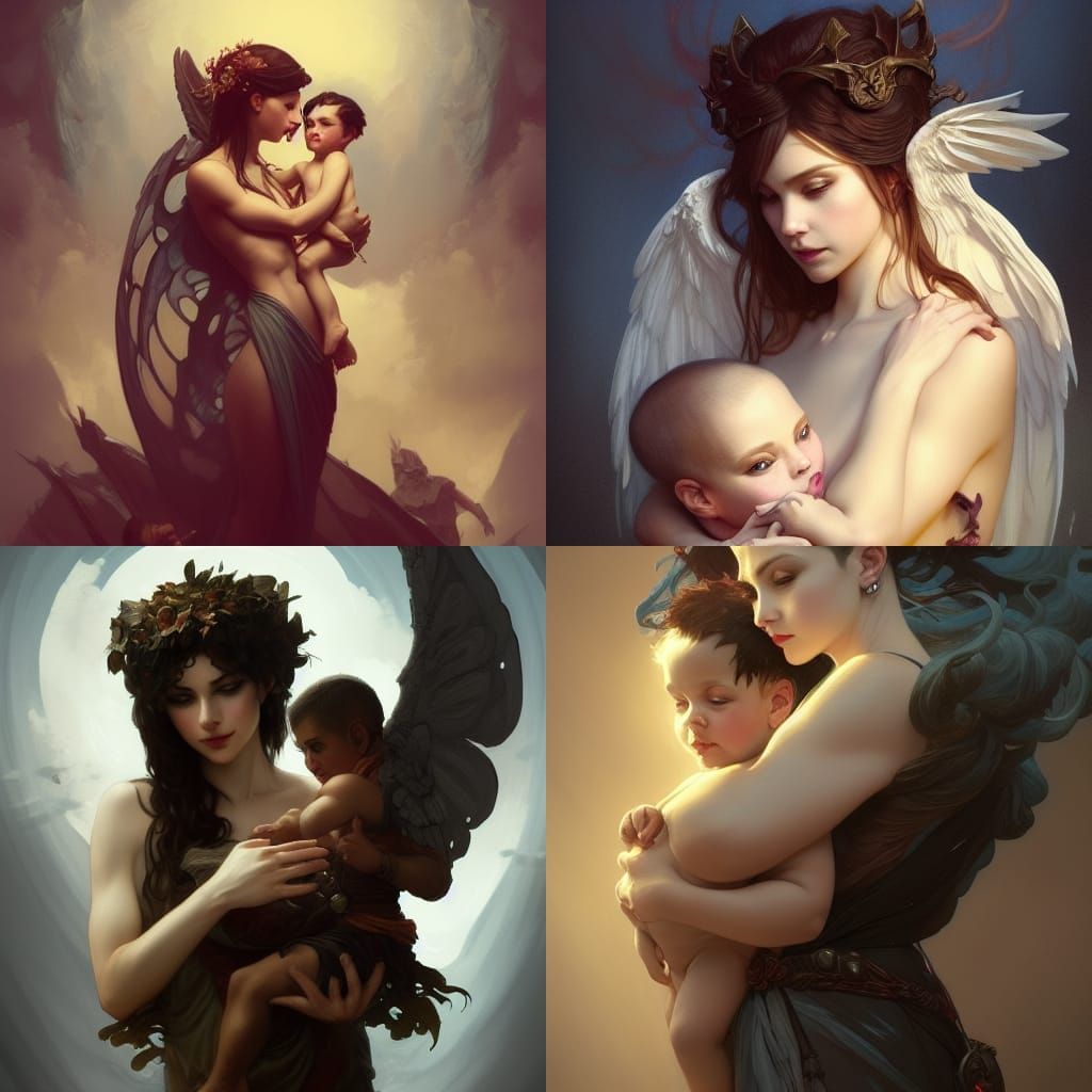 Goddess with Demon Cupid: Hyperdetailed Portrait