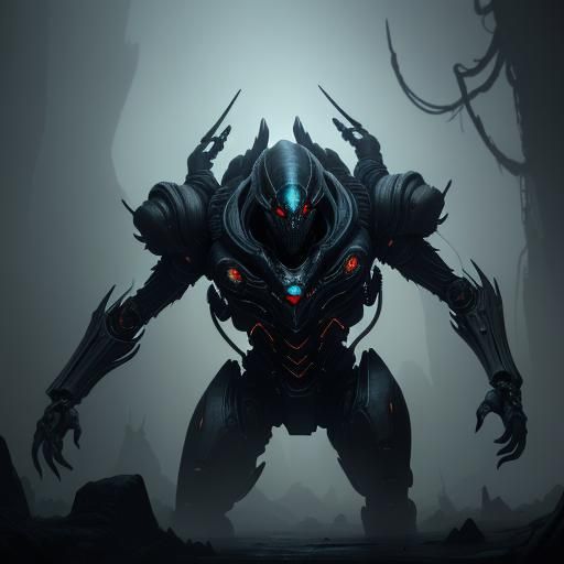 Armored Protoss Spider Emerges from Alien Jungle