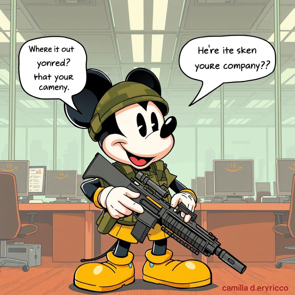 Mickey Mouse, Tactical Sniper, Amazon HQ, Comic Art