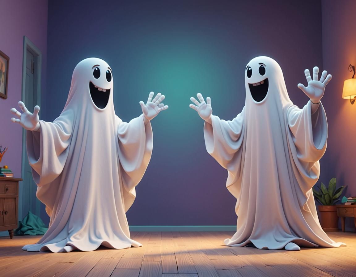 Playful Blanket Ghosts High-Five, Pixar Style