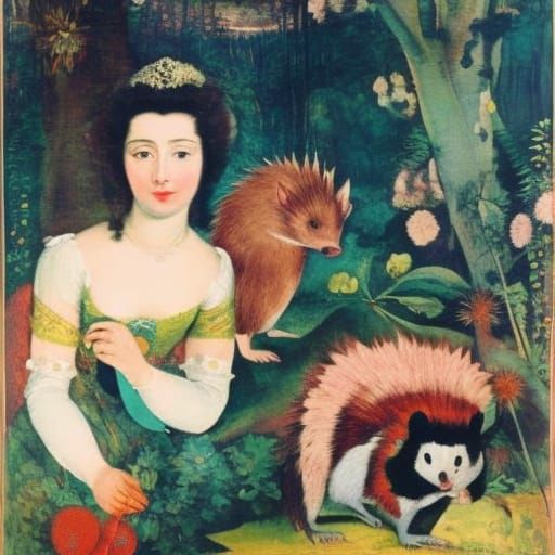 Vampire with Hedgehog and Mouse, Classical Portrait