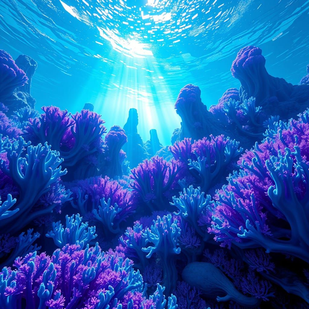 Ethereal Underwater Cities in Electric Blue and Purple