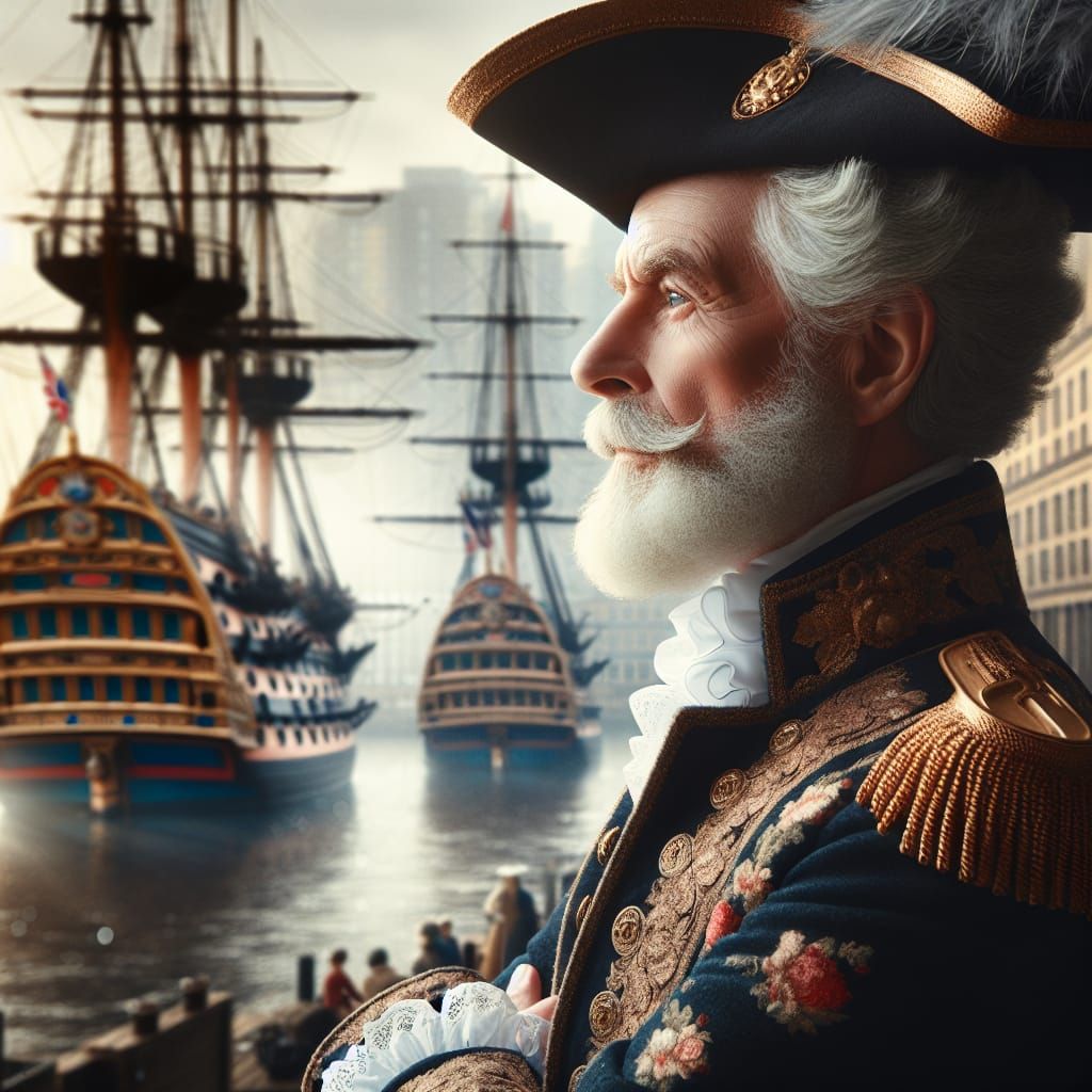 Elderly Sailor in Elizabethan Admiral Attire, Professional P...