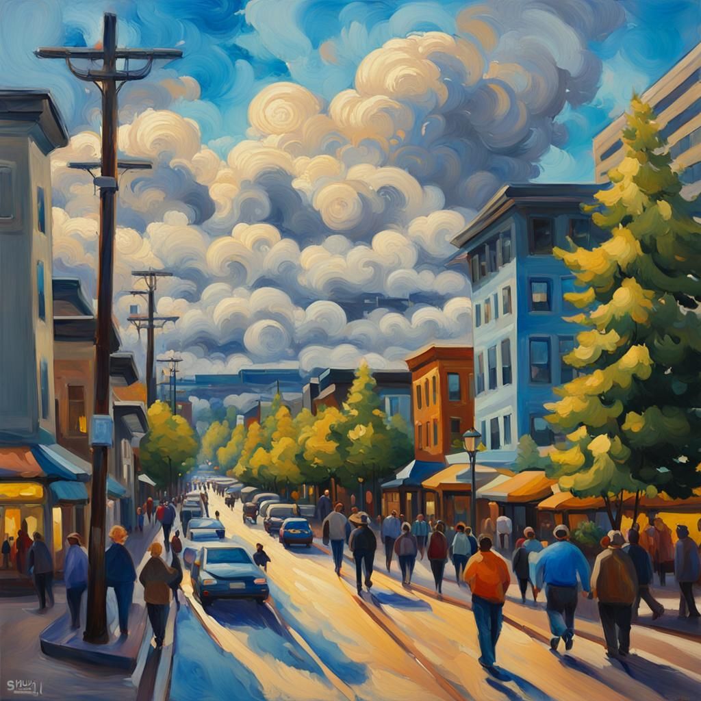 Tacoma Street Scene in Neo-Impressionistic Style