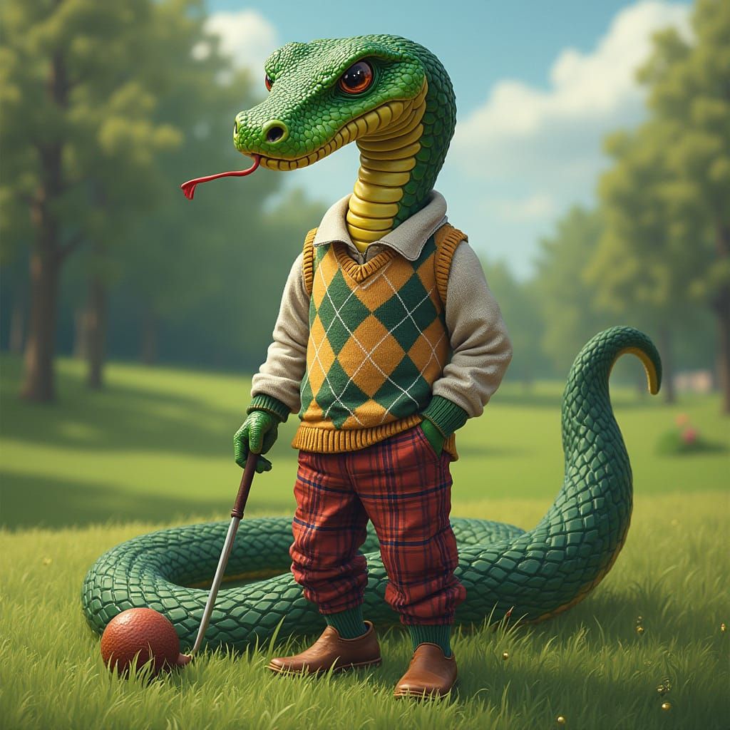 Golfing Snake in Argyle, Painterly Style