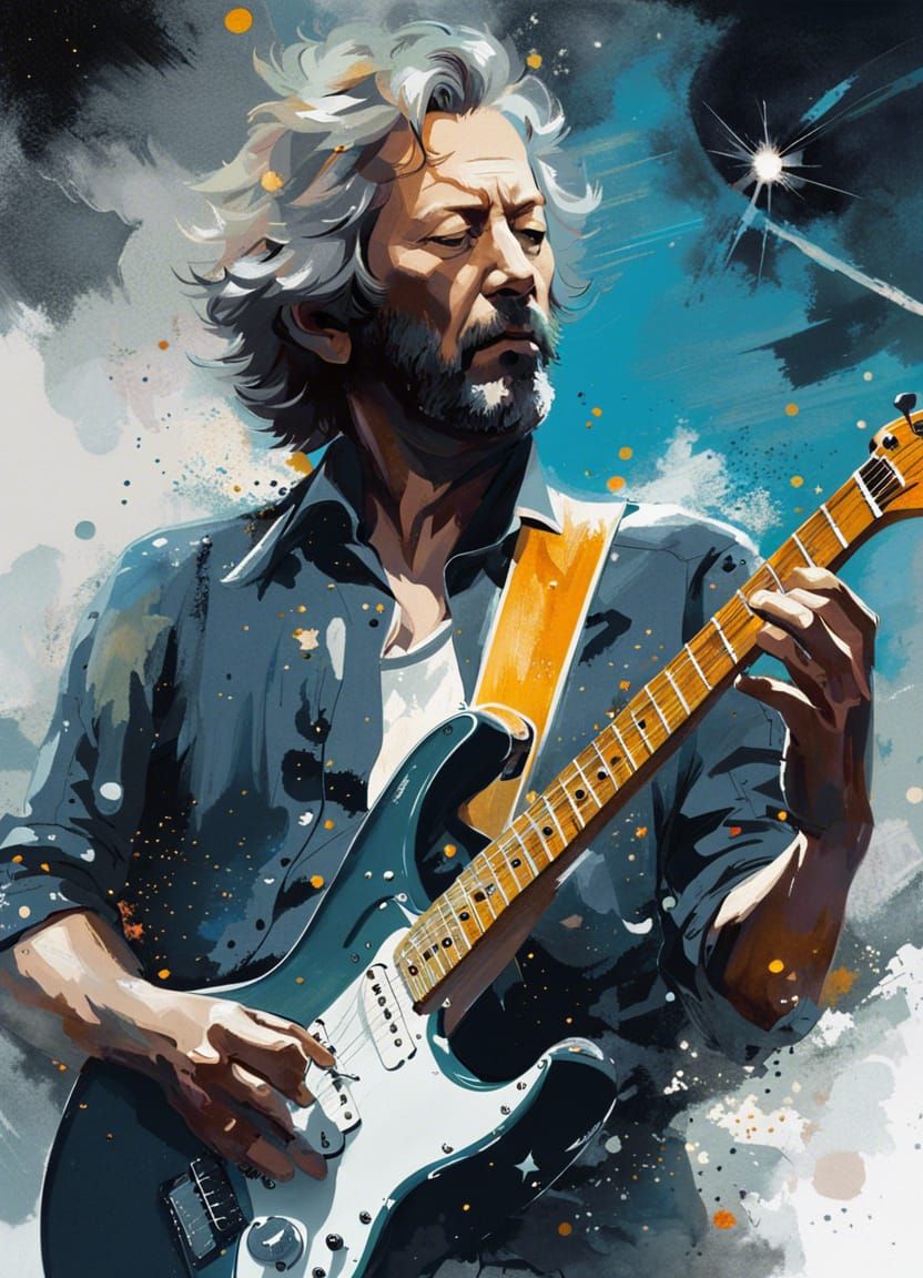 Celestial Guitarist in Starry Explosion, Digital Art