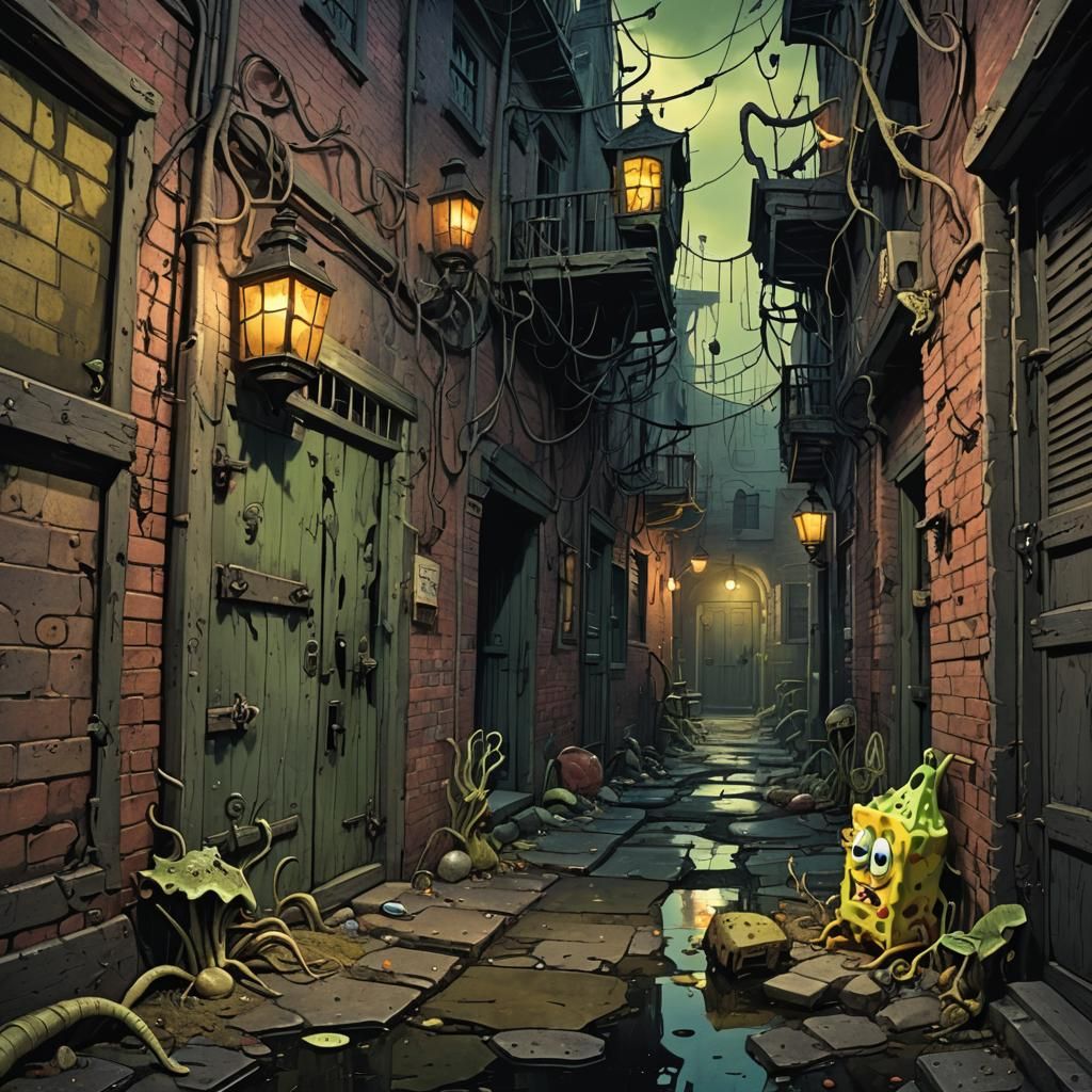 Spongebob Squarepants in Gothic Horror Illustration