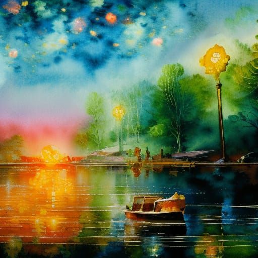 Impressionist Gouache Painting on Canvas in Watercolor