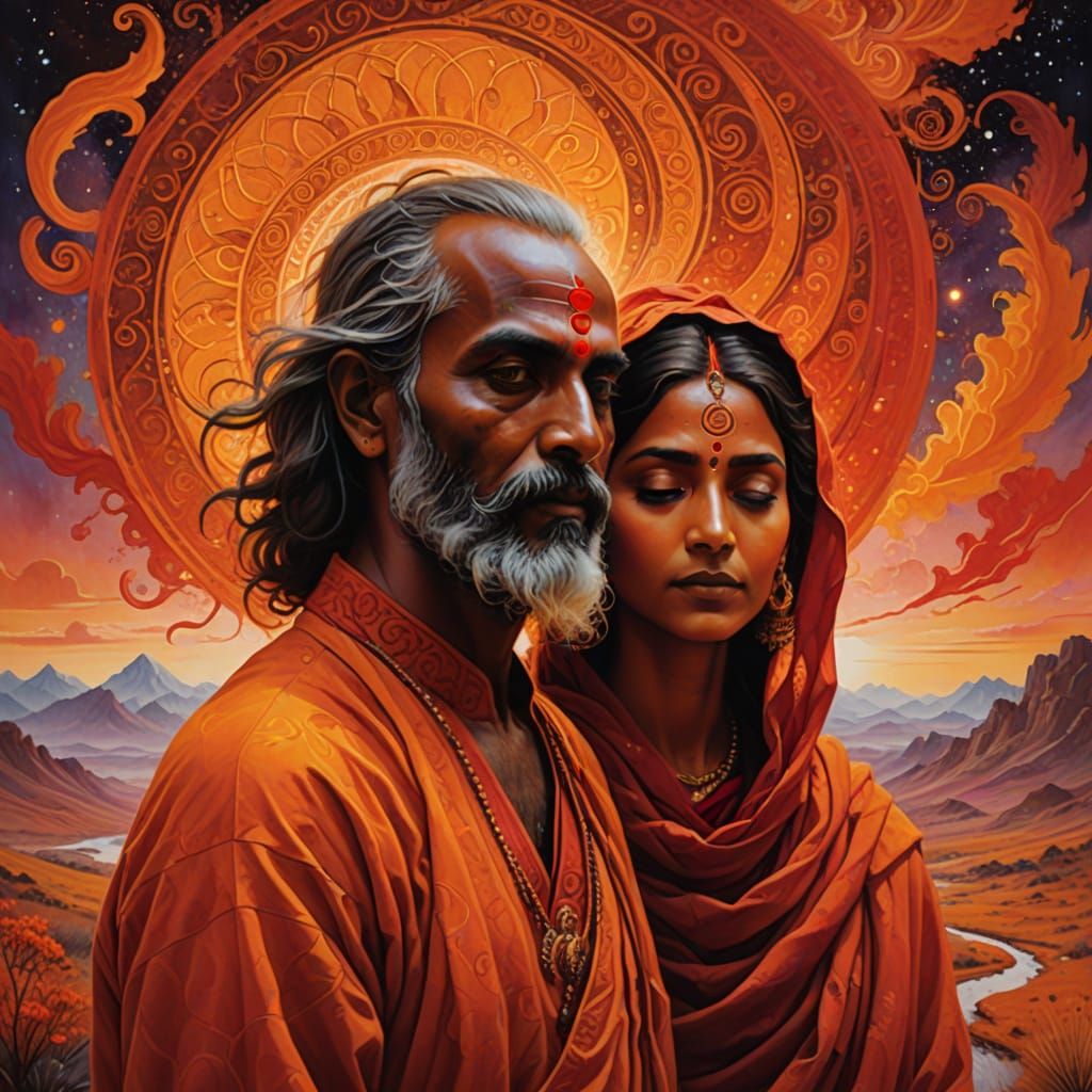 Spiritual Connection: Sanyasi and Feminine Figure in Surreal...