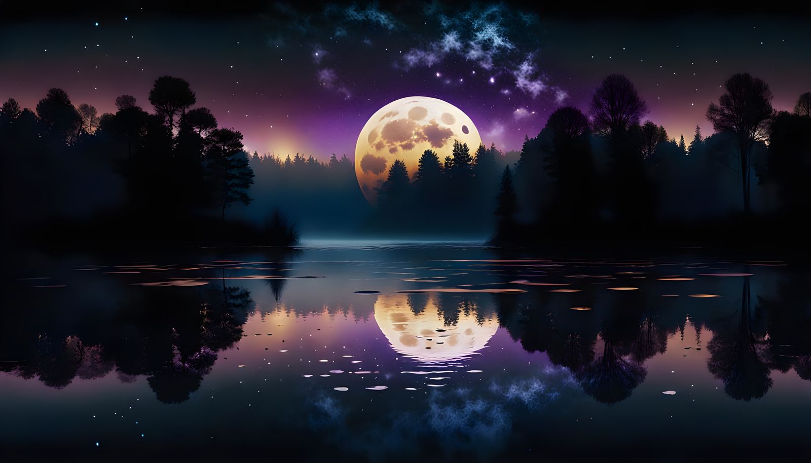 Serene Night: Two Moons Reflecting on Lake