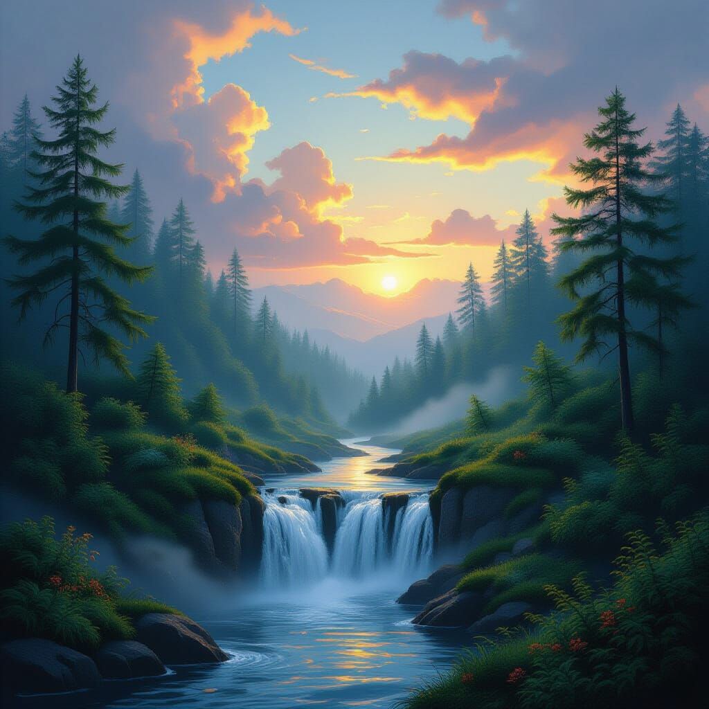 Surreal Forest Hideaway With Misty Waterfall