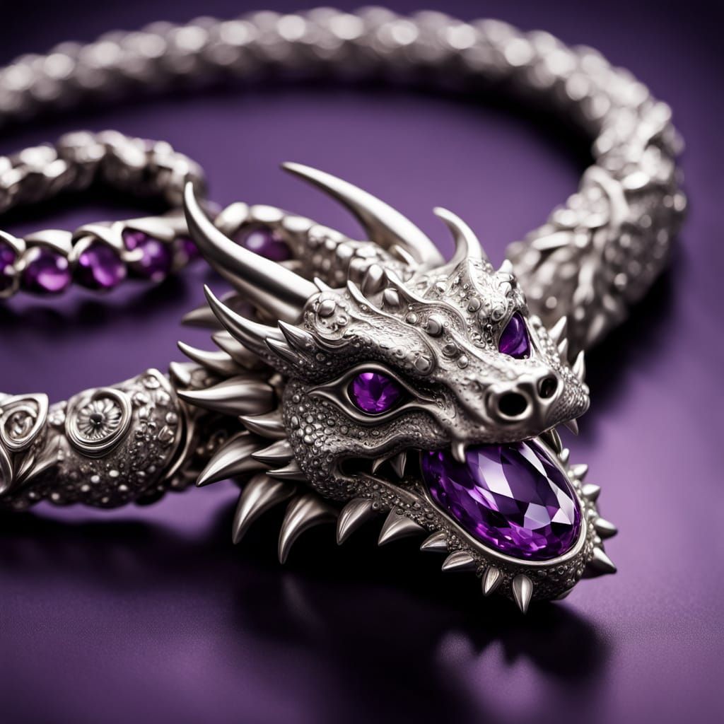 Hyper-Realistic Silver Dragon Necklace in Elegant Luxury Sty...