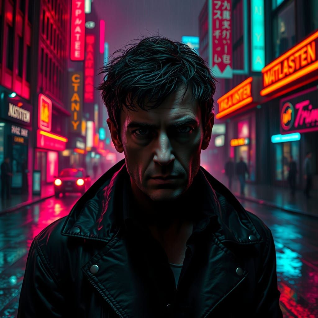 Morrissey in Cyberpunk Cityscape