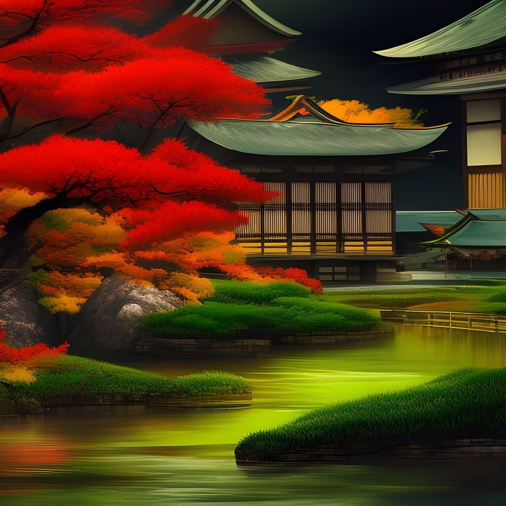 Detailed Japanese Landscape in Splash Art Style