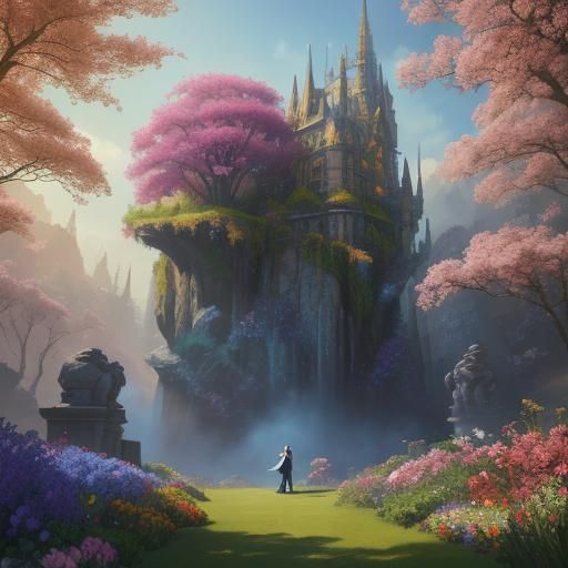 Dreamlike Embrace: A Romantic Surrealist Painting