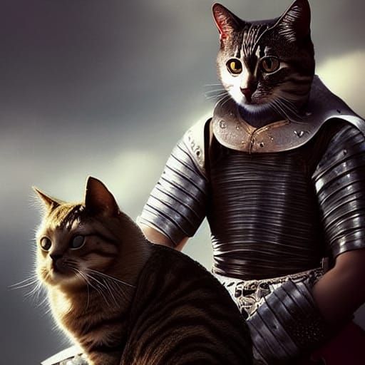 Epic Cat Warrior and Plushie Companion