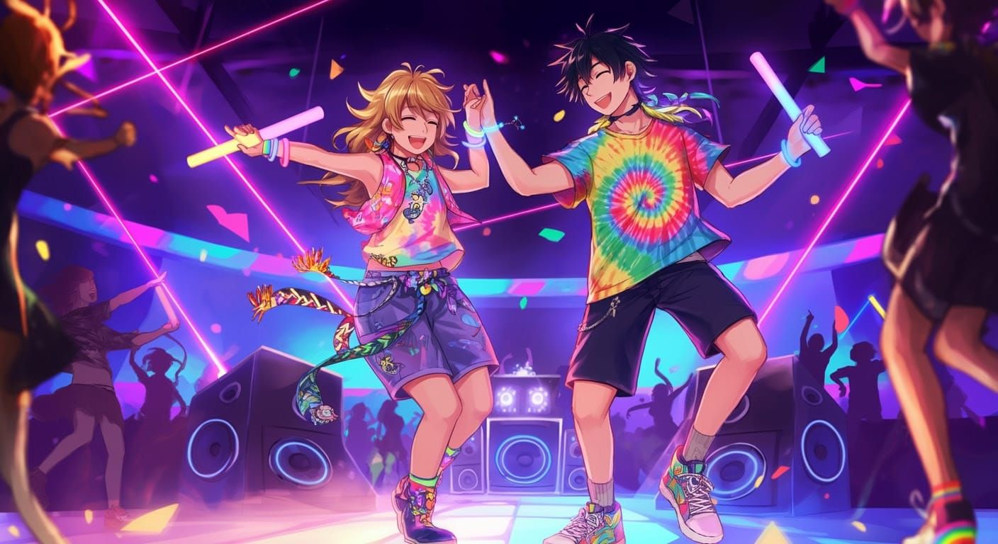 Anime Rave Scene with Riku and Takumi