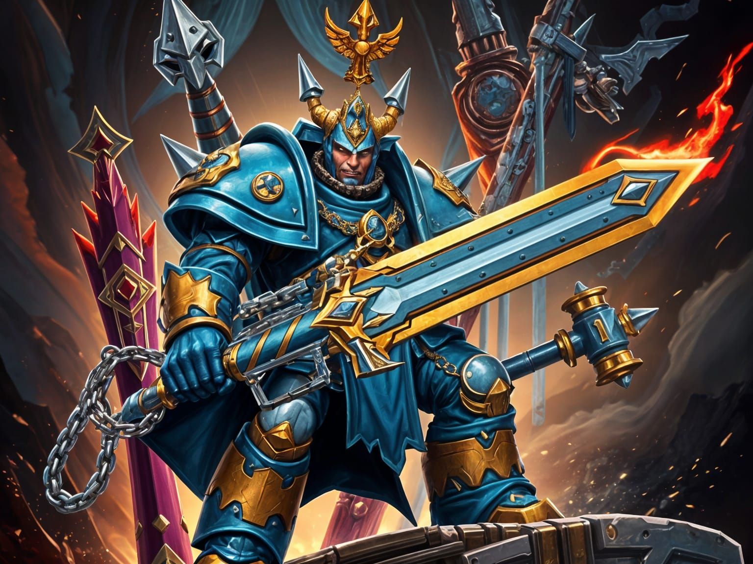 Armored Space Marine Commander with Chaos Aura