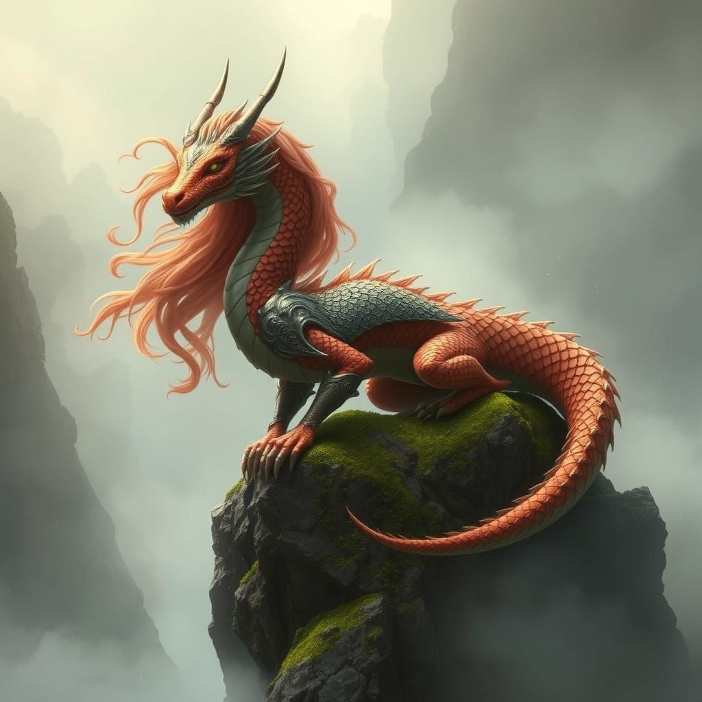 Mystical Dragon Maiden in Elegant Fantasy Art