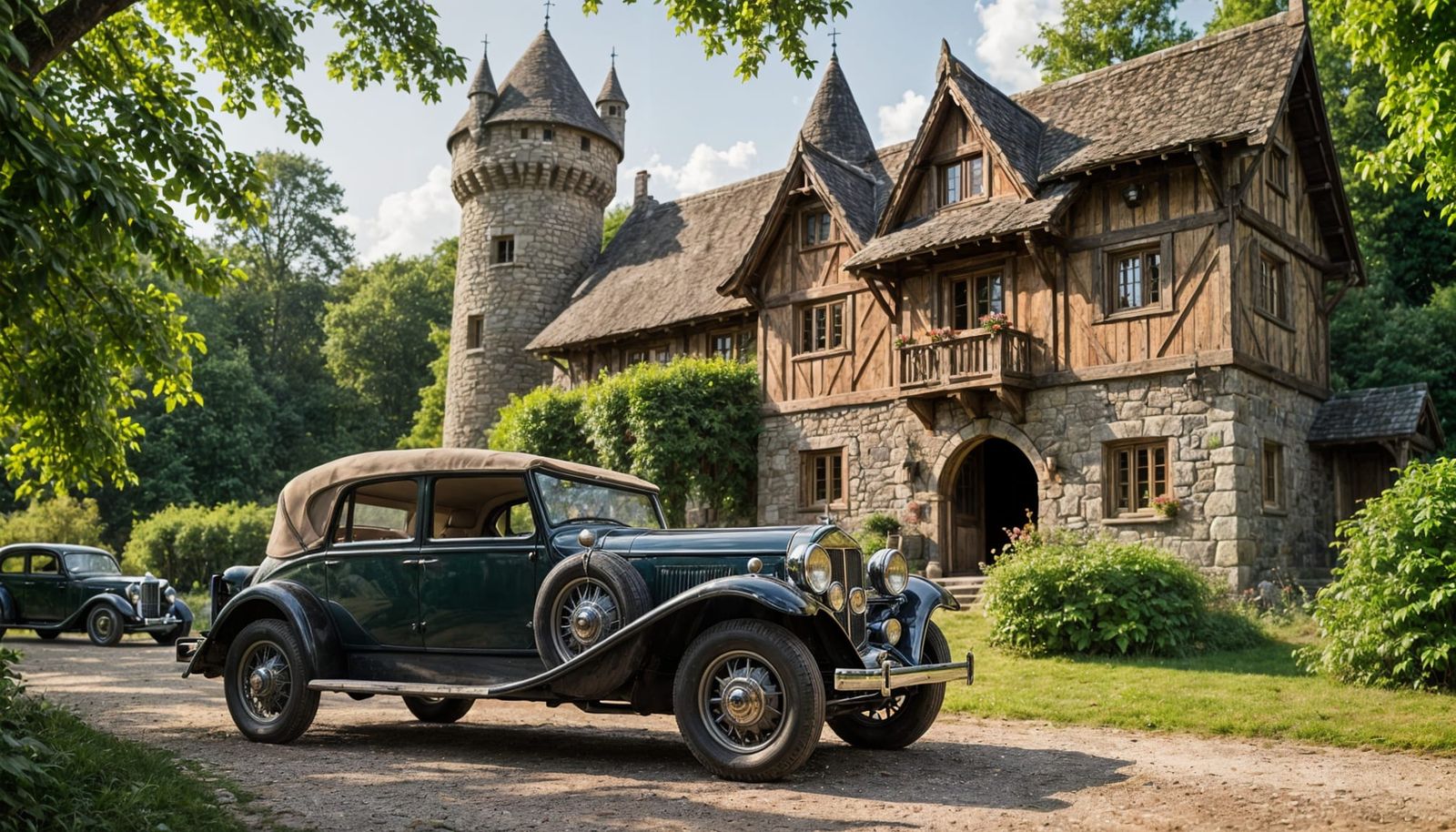 Elegant Cars Before Enchanted Castle Cottage