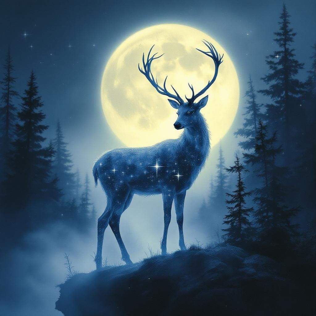Mystical Deer Dissolving in Moonlight