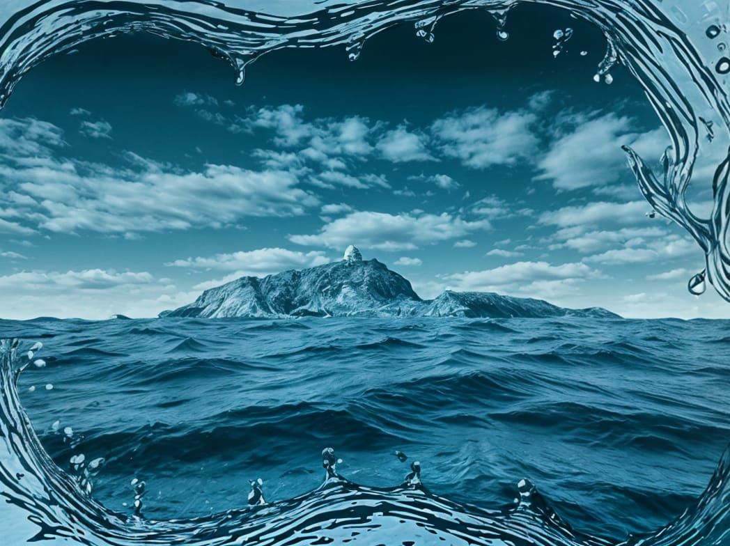 Surrealistic Waterscape in Cyanotype Style