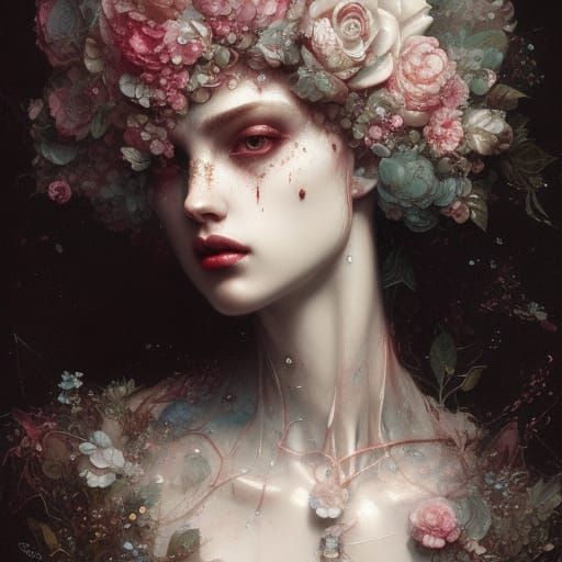 Rose Goddess Portrait in Surrealist Style