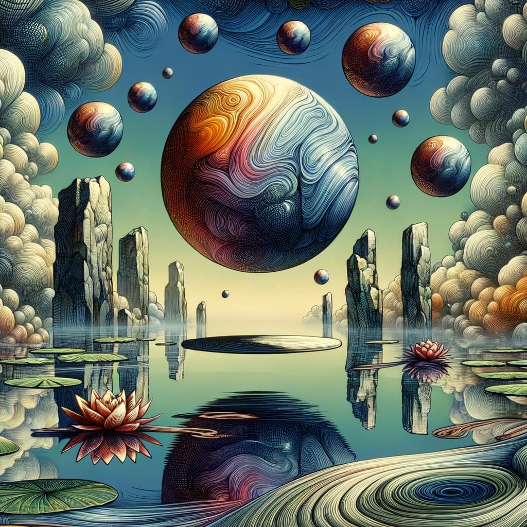 Otherworldly Serenity: Levitating Stones & Lotus Flowers