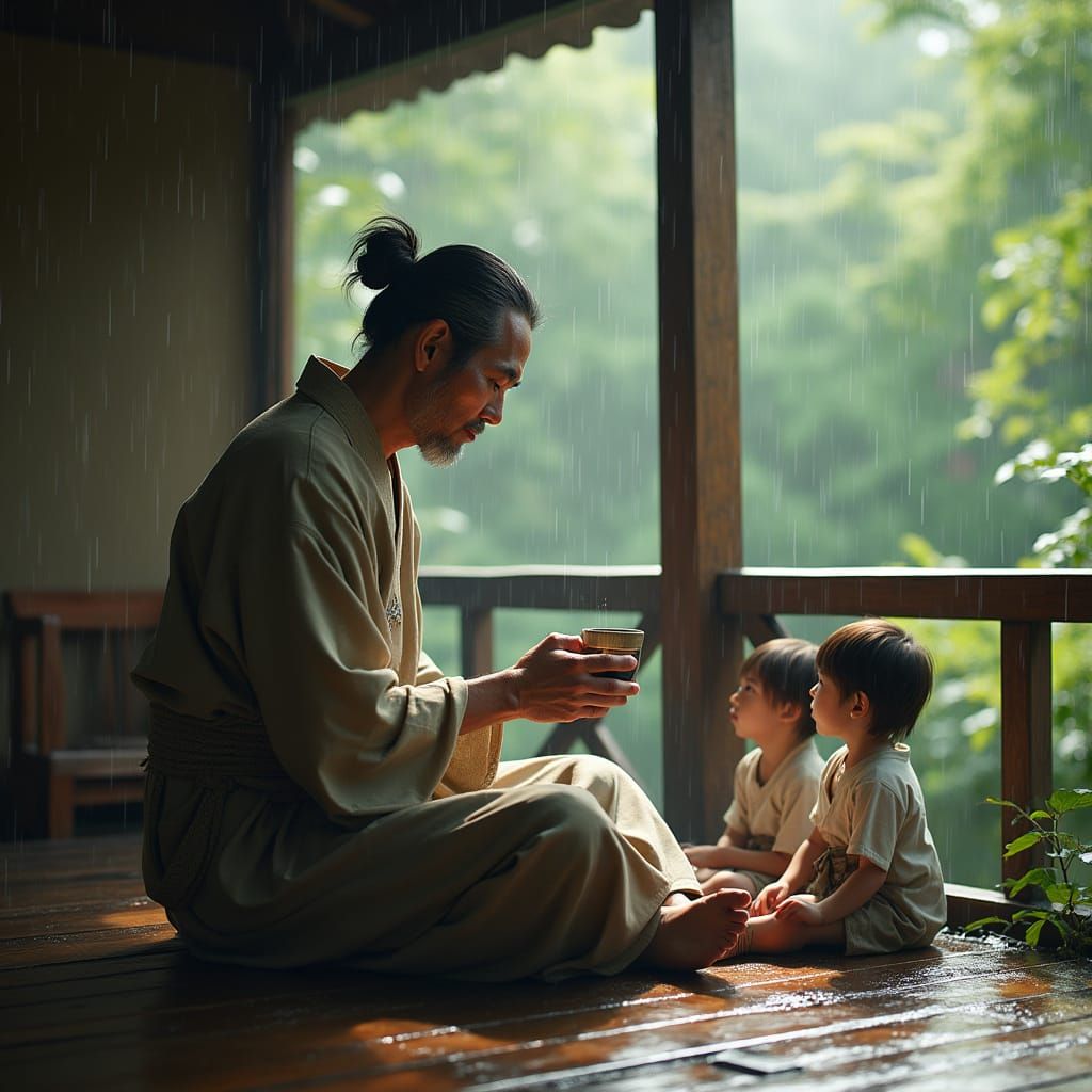 Serene Japanese Gentleman on Veranda