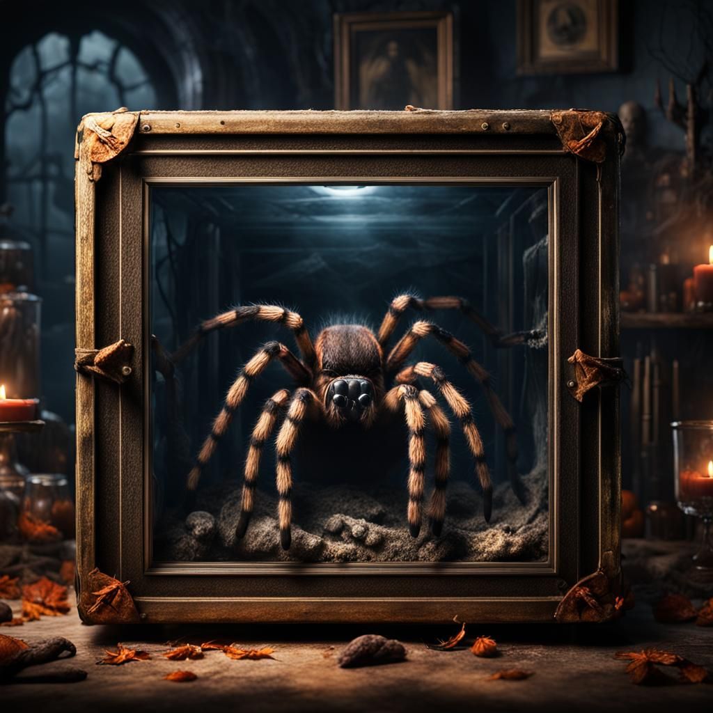 Eerie Halloween Guess Box With Tarantula
