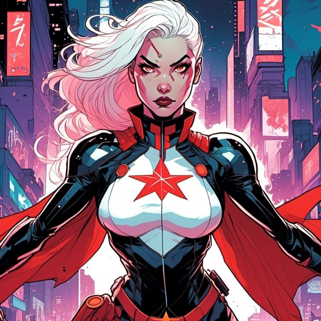 Cyberpunk Comic Portrait of Korean Superheroine